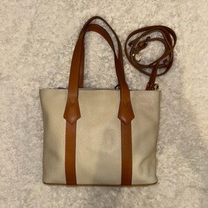 NWT GIFTABLE Valentina Pebbled Leather Satchel in Cream & Chestnut Brown